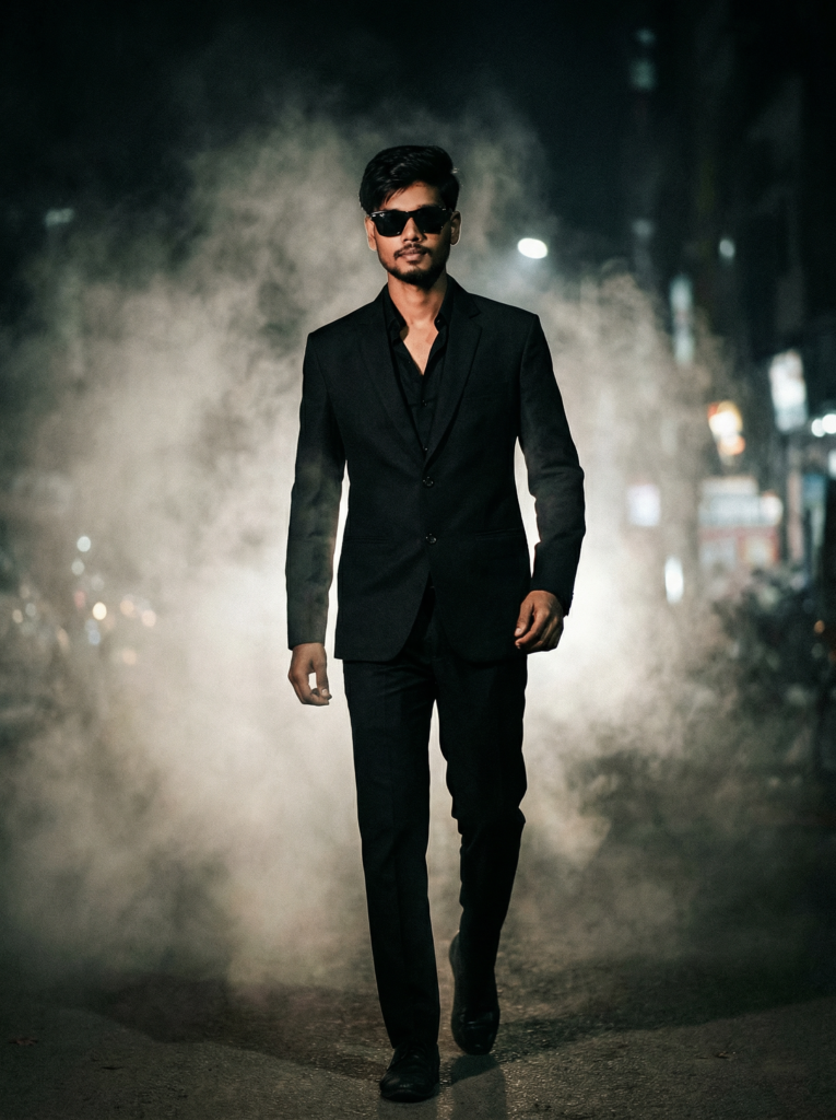 dark cinematic ai photo editing prompt with smoke effect