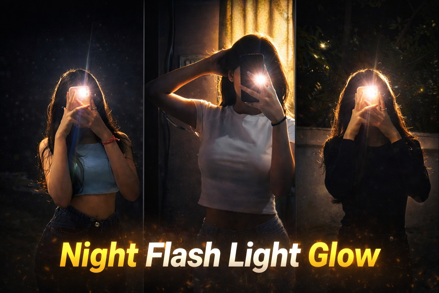 Night Flash Light Glow AI Photo Editing Prompt (Viral Selfie Style)